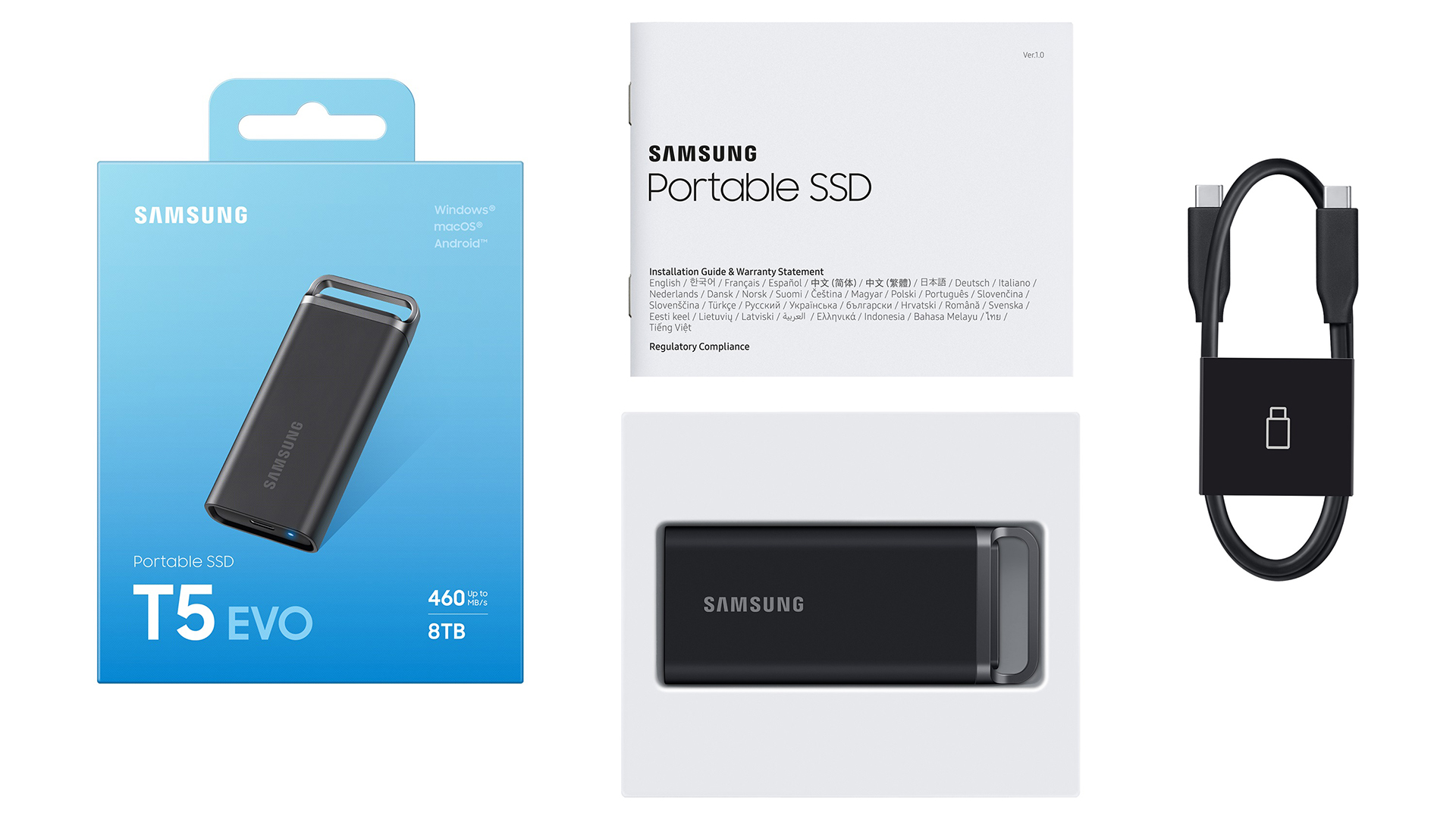 Samsung 推出 T5 EVO 移動固態硬碟，設計小巧但支援 460MB 讀寫、2 公尺防摔，最大容量 8TB