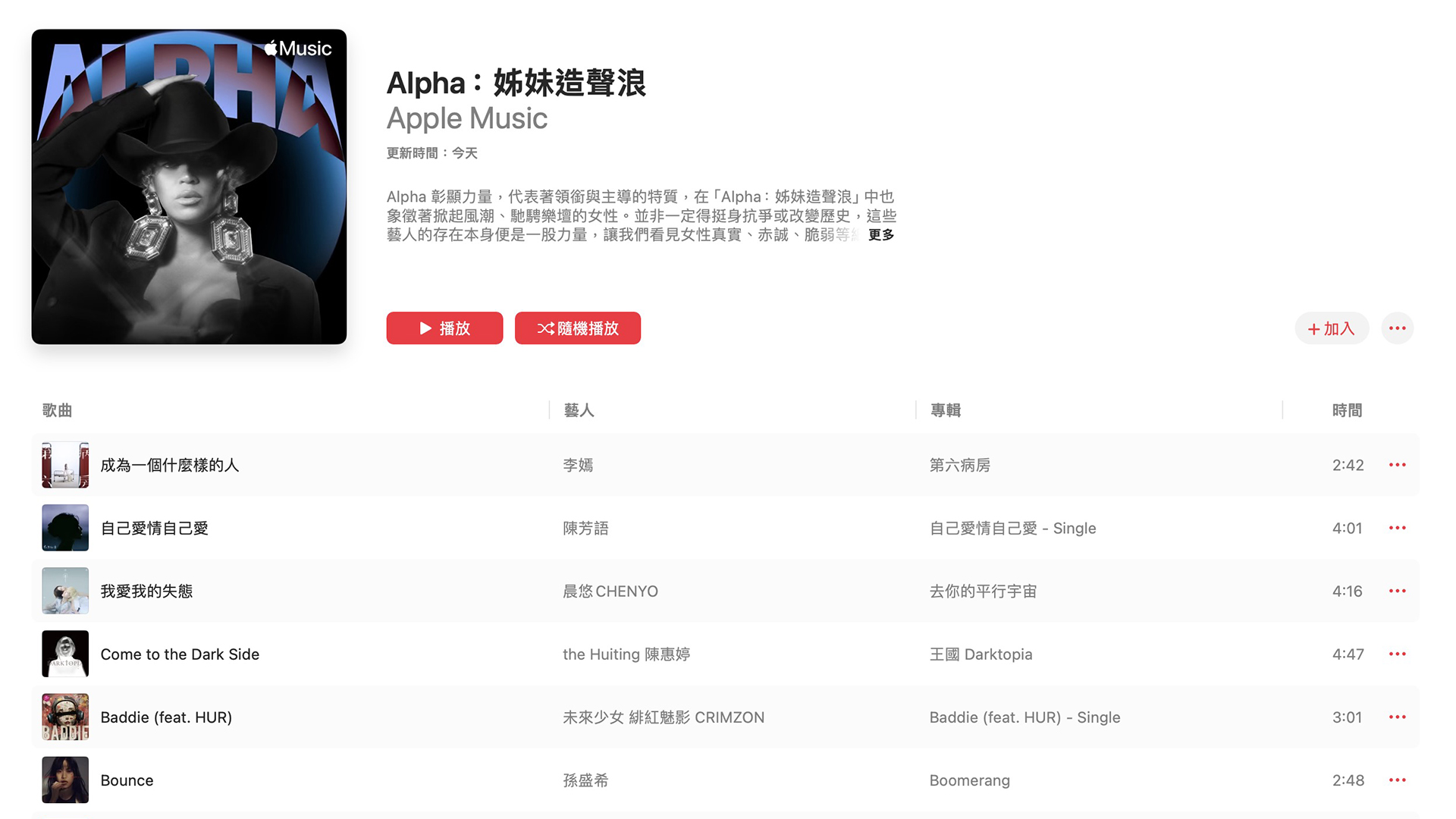 Apple Music 推出「Alpha：姊妹造聲浪」歌單，特別邀請天后碧昂絲登上封面