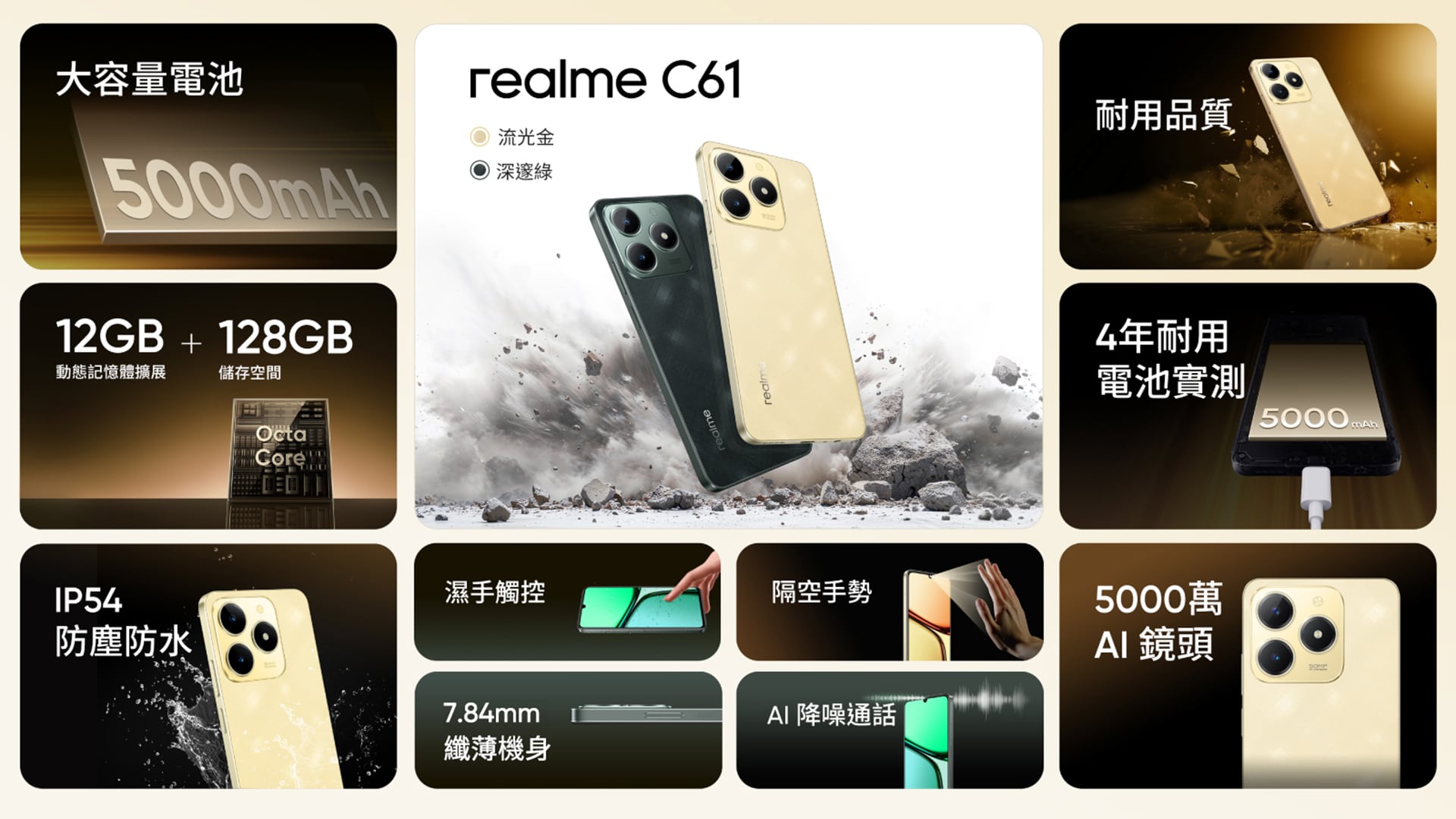 規格入門但只要 3,990 元！realme C61 即日起在台灣上市，指定通路早鳥登錄加贈一年延長保固與一年螢幕保固